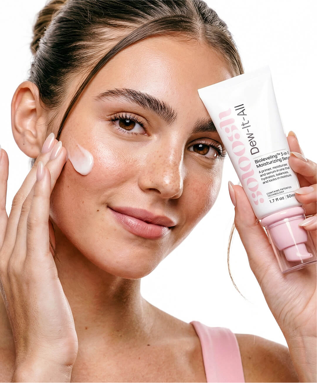 Woman with Dew It All 3-in-1 Moisturizing Serum
